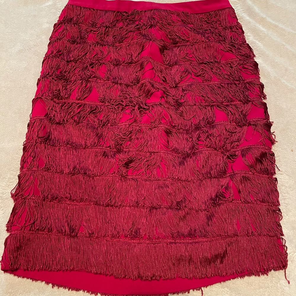 Moschino red fringe pencil skirt